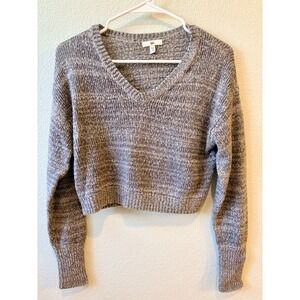 BP Heathered Gray V-Neck Crop Top Sweater Size XS
